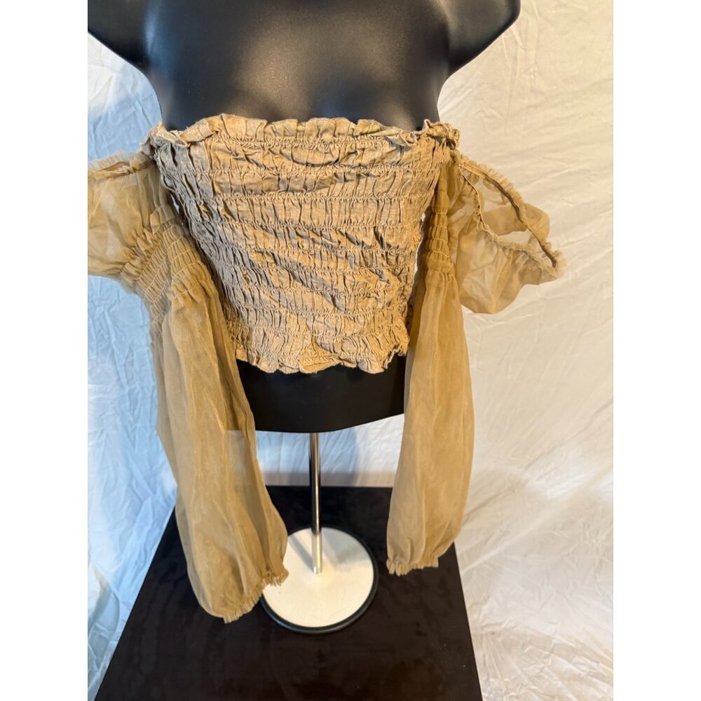 Sheer Fairy Angel Ivory Crop Top Romantic Puffy Sleeves Cosplay Women’s Large L